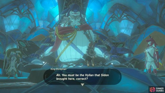 King Dorephan will tell you about what’s going on with the Divine Beast