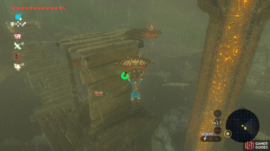 If you have it, use Revali’s Gale to Paraglide to the outside of this post and sneak past the Moblins