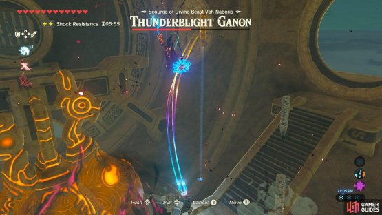 When you have time, yank one of the metal columns up and hit Thunderblight Ganon