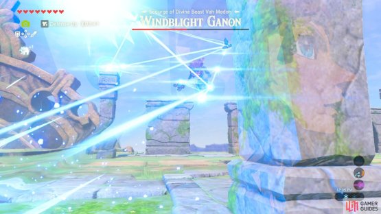 The devices surrounding Windblight Ganon will reflect the bullets off of them in all sorts of crazy angles
