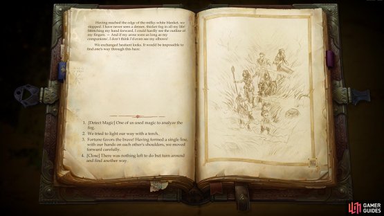When you cross into areas currently choked by fog, you’ll get an Illustrated Book Episode which largely only serves to illustrate (pun intended) how futile further travel is.