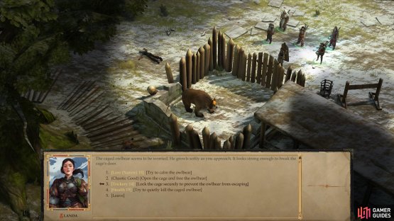 Interact with the owlbear pen to get a variety of options for disposing of the beast.