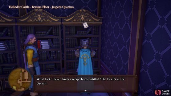 Search Jasper’s Quarters to find a Recipe Book on the bookshelf