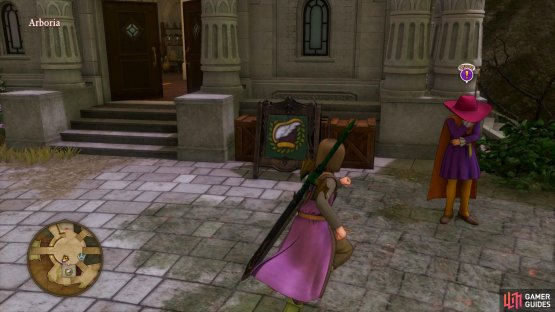You’ll find the minstrel outside the Item shop
