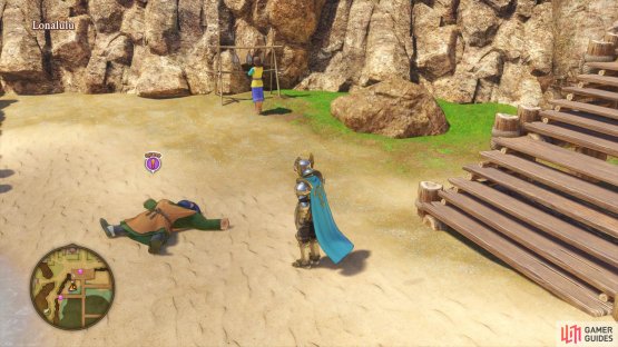 Speak to the man on the beach to accept Quest 52