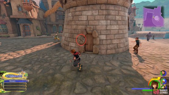 Look on the door of the small tower for one emblem