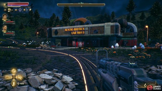 Follow the road from Roseway south to find the Auntie-Biotics Lab.