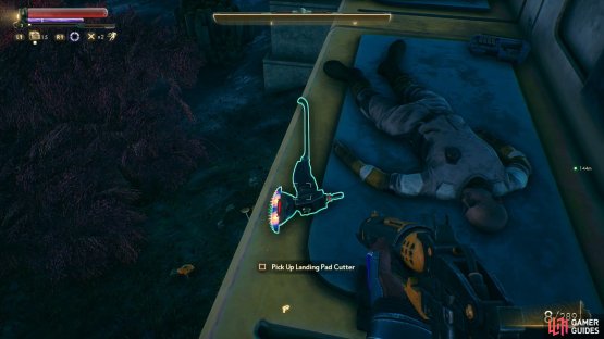 then search the edges of the landing pad to find the “Landing Pad Cutter” unique weapon.