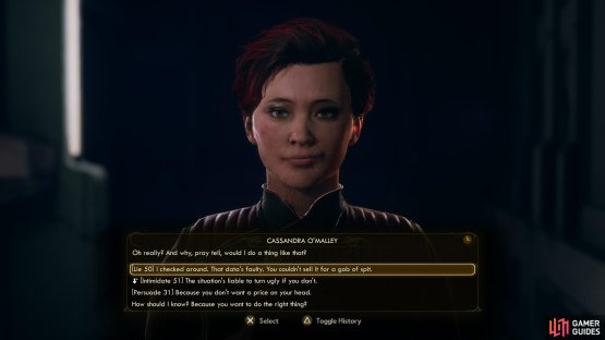 You can also talk Cassandra into handing the stolen data over - it’s the only way you’re getting a monetary reward from Anton or Gladys for this quest.