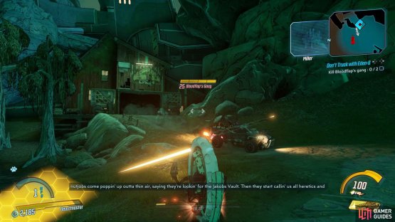 Head to the waypoint and take out Bloodflap’s Gang,