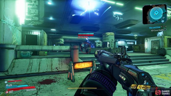 Head towards the waypoint on the map and head up the stairs to find Core Daddy, 