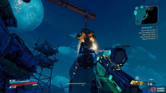 the Claptrap dangles from above at the end of the path.