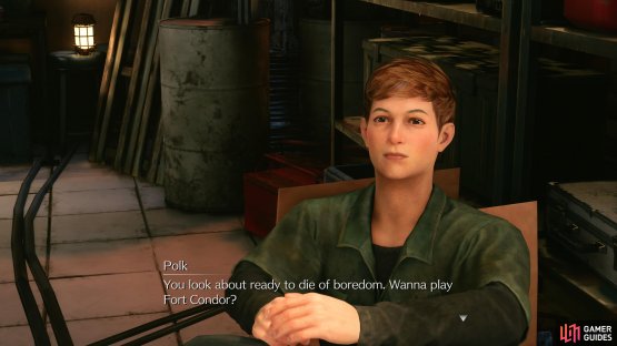 then speak to Polk to get the tutorial on Fort Condor.