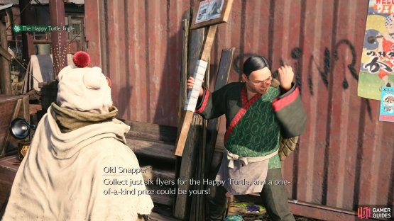 Speak to Old Snapper to begin the Happy Turtle Flyer side quest