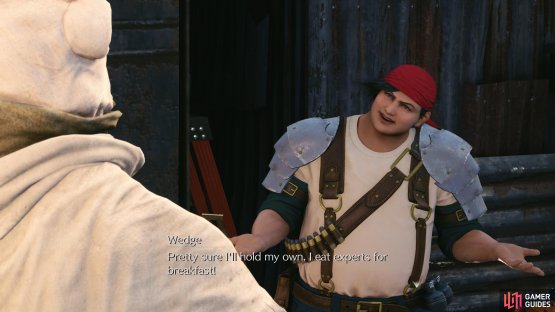 Wedge, a Rank 3 opponent, can be found at his house to the southeast of the Sector 7 Slums