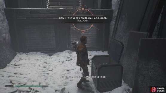 Wall Run to left to find the Duraplast Lightsaber Material 