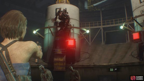 Wait for the Nemesis to stop on a generator then shoot the red lights to electrocute him 