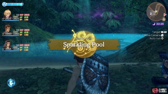 head south from the Eks Watering Hole to locate Sparkling Pool.
