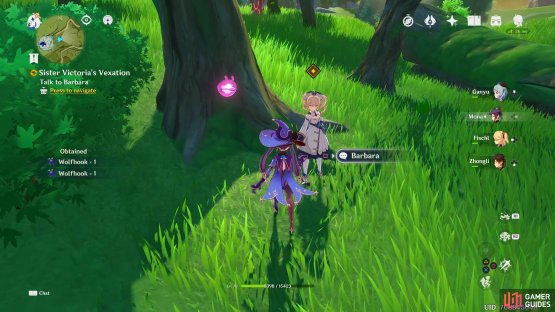 Barbara is standing by a tree, near a Pyro torch