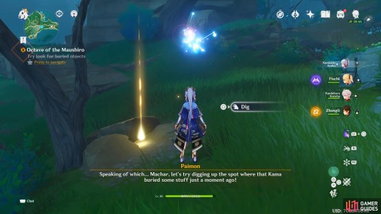 Interact with the tree to begin digging.