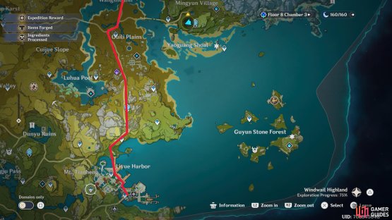 then take the southern path all the way down to Liyue.