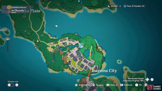 The summoning site ritual can be found to the east of Inazuma City.