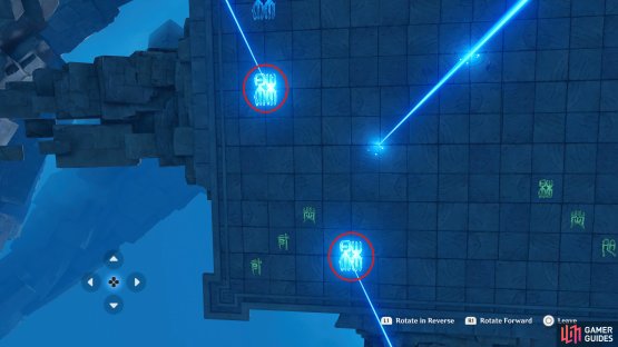 The larger beams will need to activate the west, and south runes.