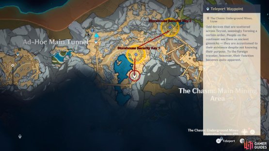 Use the teleport circled in red to navigate to the Storehouse Keys .