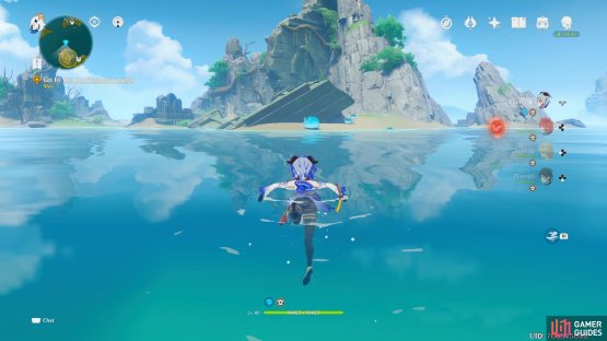 either swim across, which requires careful stamina management, or traverse the islands to make your way there.