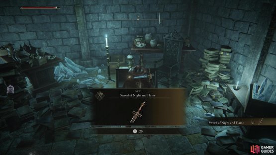 and loot a chest to obtain the Sword of Night and Flame.