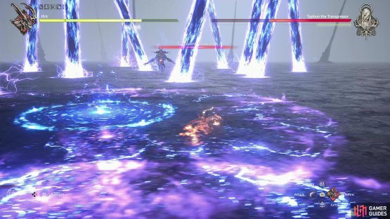 !Typhon can also use a Triple Unending Clamor attack, either on its own, or, later in the fight, immediately following (and partially overlapping) Catacecaumene.