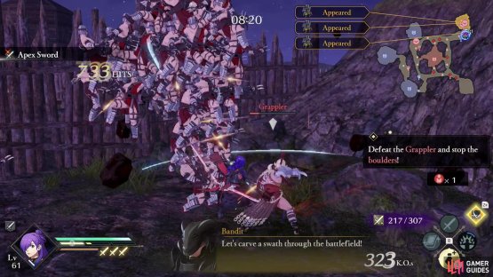 Make your way to the northeastern corner of the map and defeat the boulder-chucking Grappler,