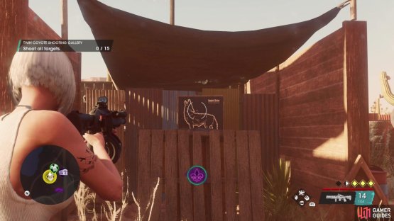 A full third of the targets at the Twin Coyote Shooting Gallery are smaller black-and-white targets, although few of the targets are all that well hidden.