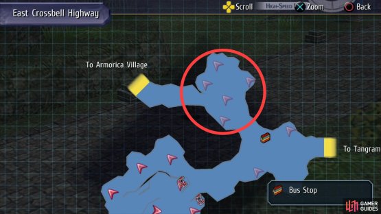 When you enter the East Crossbell Highway region, check your map and see if there are five enemies near the exit to Armorica Village - if not, reload.