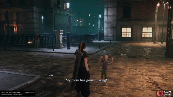 Speak with the boy in the fountain area