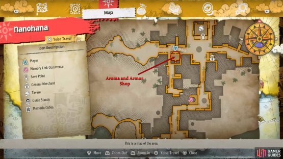 You can find the Aroma and Armor shop southwest of the Spice Bean Tavern in Nanohana.