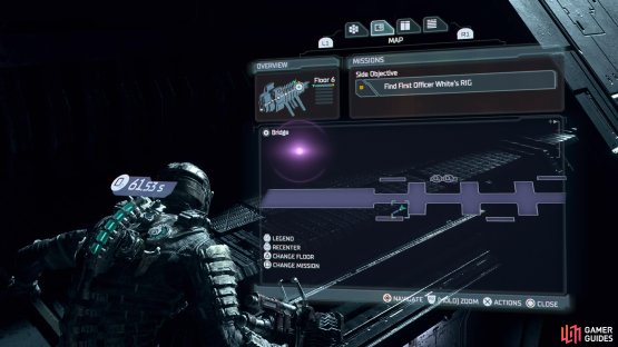 Officer White’s RIG will be on a ledge to your left just past the third ADS Cannon.