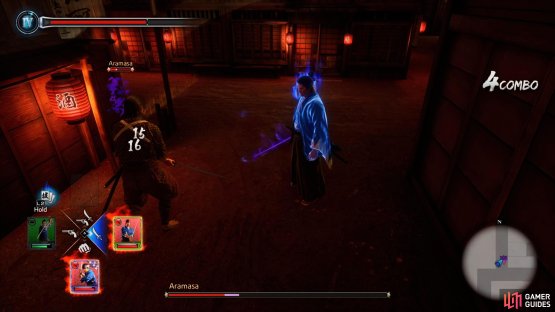 Aramasa is on the wimpy side, so just him down with your regular swordsman combo.
