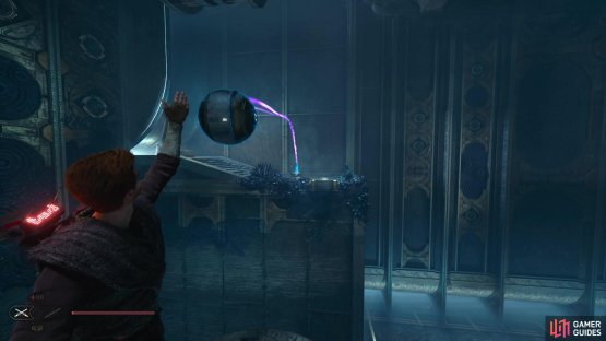 Toss the first orb over the gap and into the coupler