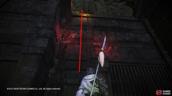 To the right of Battle Flag 2, climb the long ladder to the right of it.