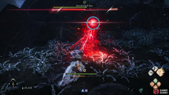 The boss will float into the air and raise his hand. The hand will flash brightly which is the indicator to perform the deflect.