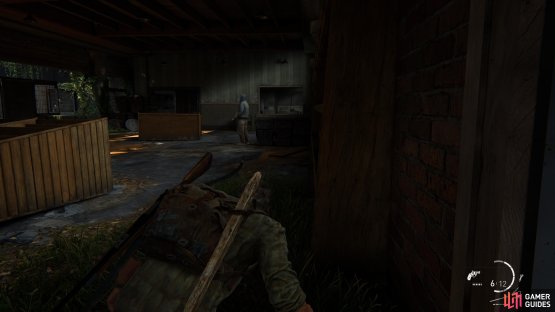 then enter the building from the right and take out another guard when he’s alone.