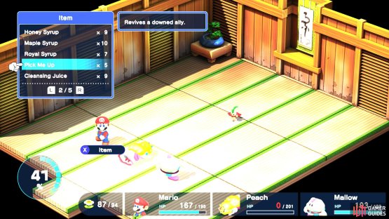If death does happen, save the Pick Me Ups for Peach, as she can revive with Come Back.