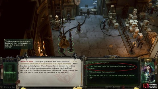 When you talk to the Master of Seals, select the circled option above.