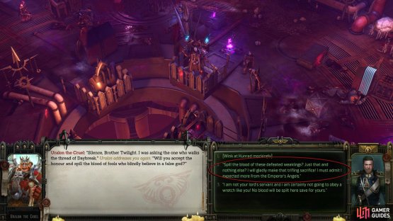 In the same dialogue, he’ll soon ask you to sacrifice the Space Wolves.