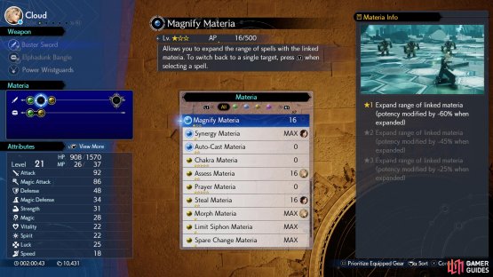 Support materia (blue) has to be equipped alongside another materia in a linked socket,