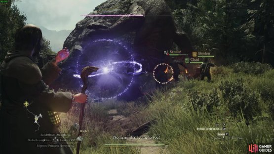 You’ll find the Cyclops near the cave along the dirt trail. Be prepared, as it has two bars of HP, can poison you, and can send you flying. Remember to burn and stagger the boss.
