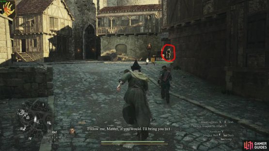 You can find the Motivated Soldier near the Babrerie in Vernwort, indicated by the red circle.