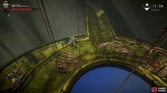 Pick up the blue orbs and then exit the floor via the path to the north.