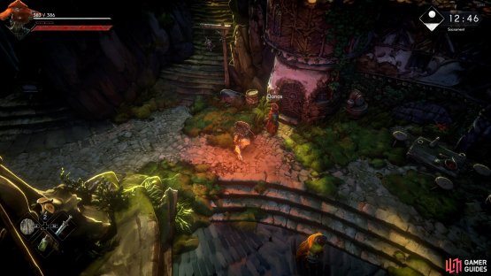 After speaking to Danos outside your room in the Rookery, find him again in town.
